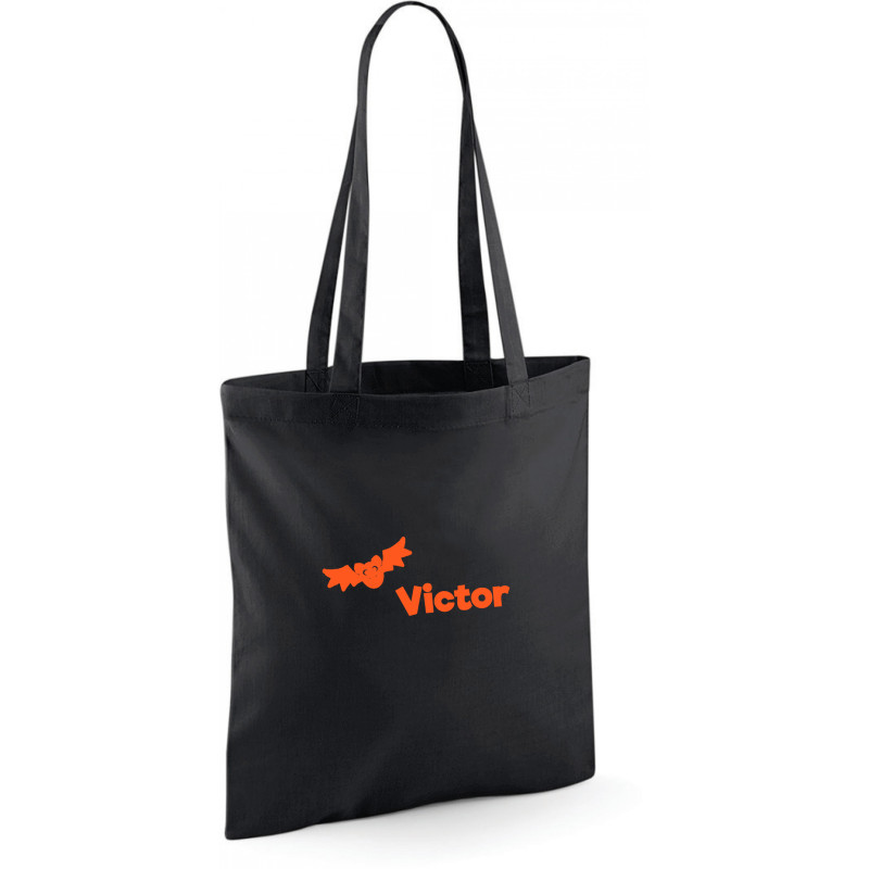 Sac tote bag noir motif chauve souris personnalisé au prénom