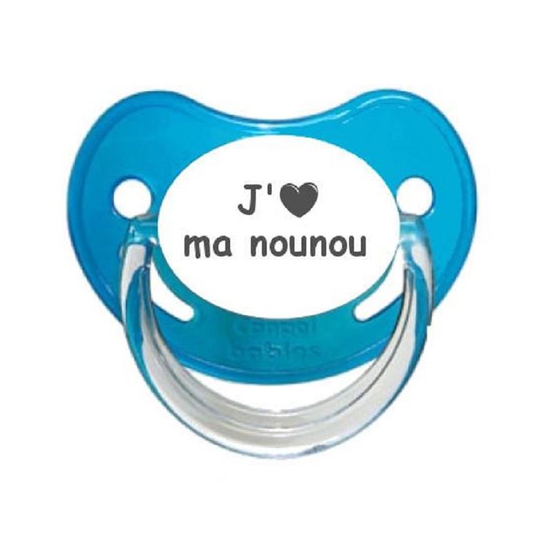 Tétine personnalisée prénom motif coeur j'aime ma nounou
