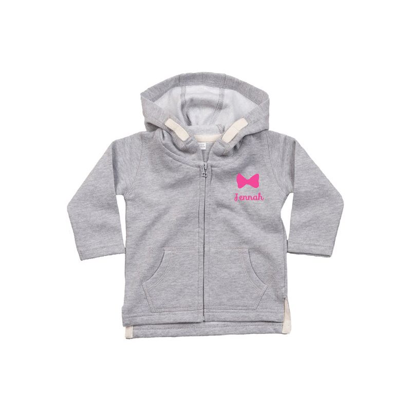 Sweat bébé zippé à capuche blanc personnalisé étoile et prénom