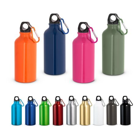Gourdes aluminium personnalisées 400 ml avec mousqueton